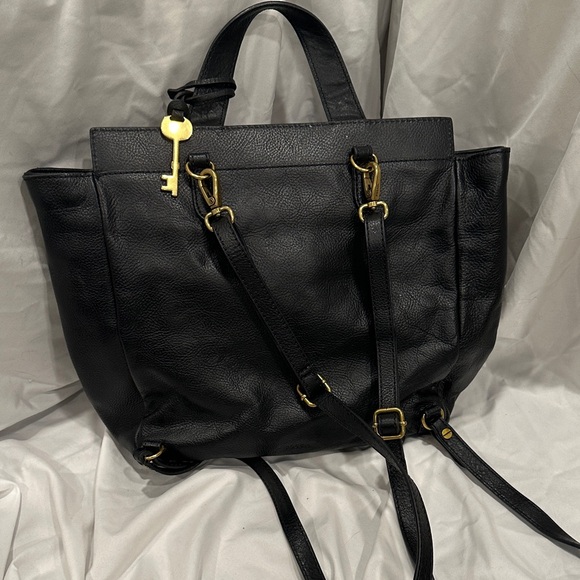 Fossil Black Leather Backpack with Gold Key Charm main image 4